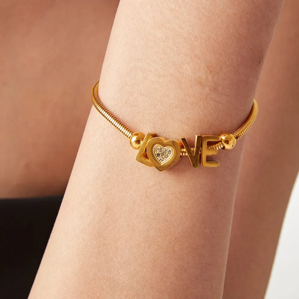 Titanium Steel Rhinestone Letter Bracelet - VAleG