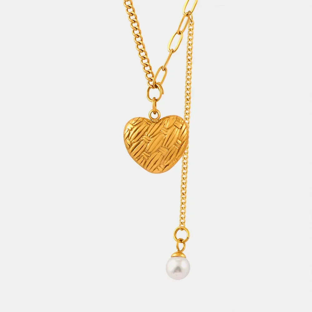 Titanium Steel Imitation Pearl Heart Pendant Necklace - VAleG