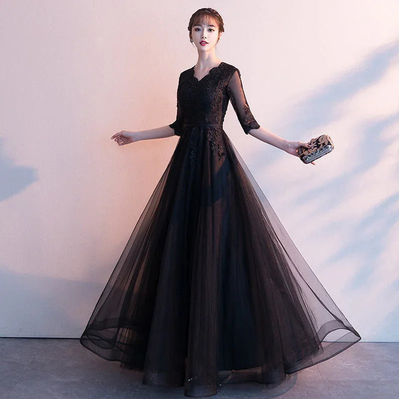 Banquet Elegant Long Black Ladies Annual Meeting Dress - VAleG