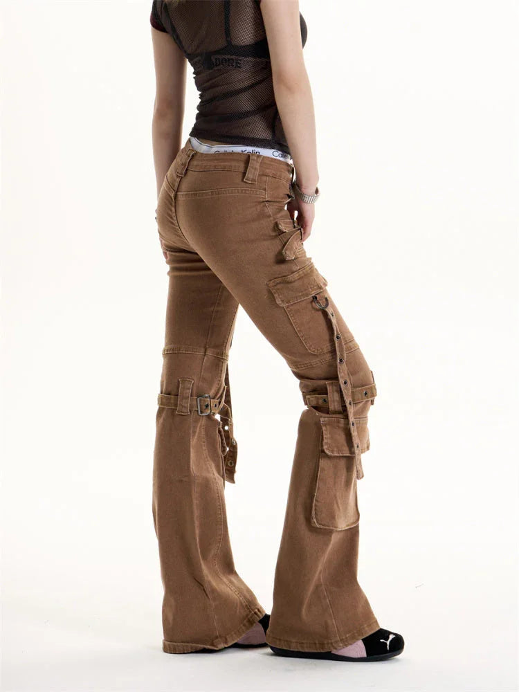 Retro Hot Girl Brown Cargo Jeans Women - VAleG
