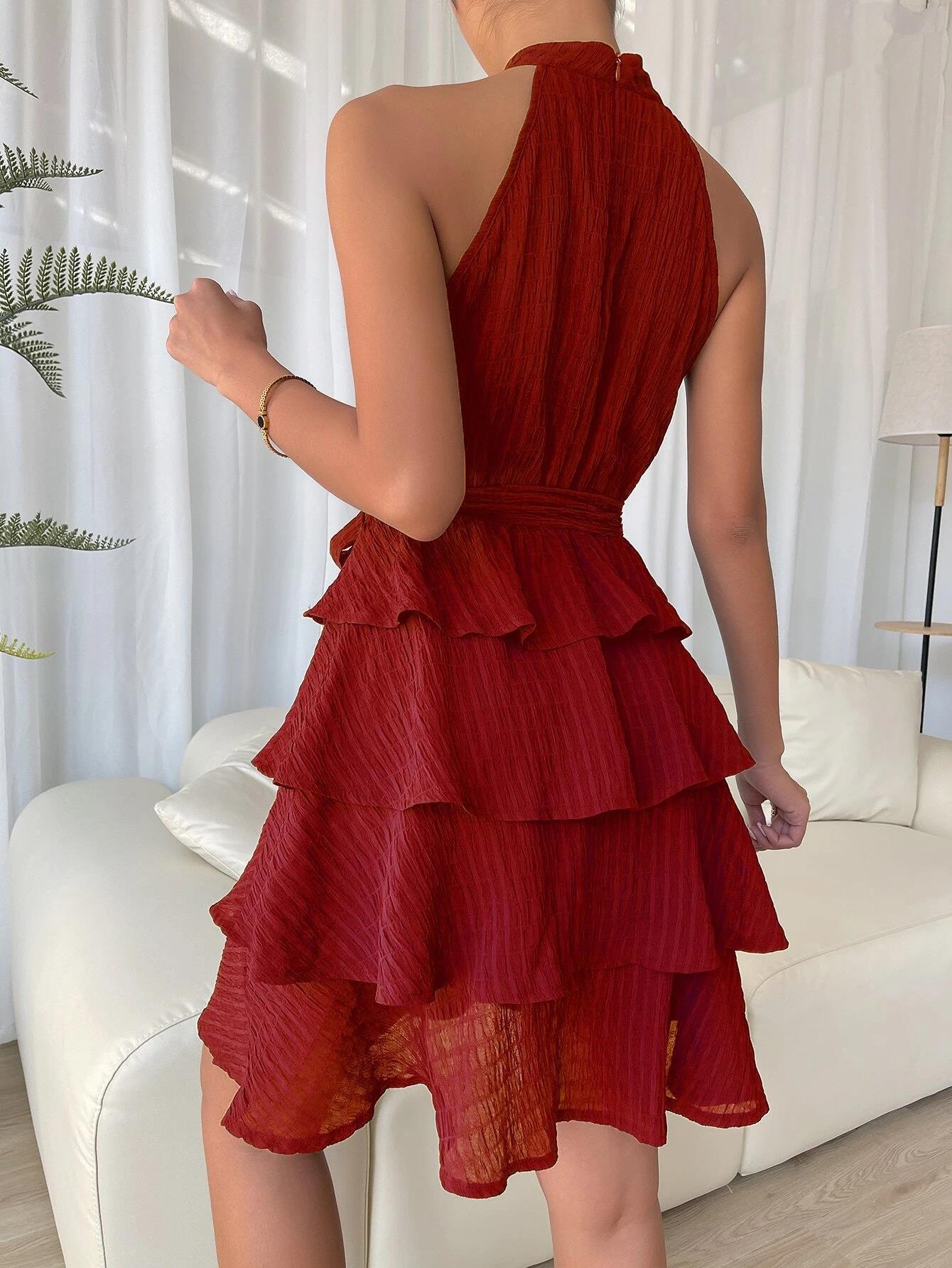 Women's Halterneck Dresses Sleeveless Ruffle Dress - VAleG