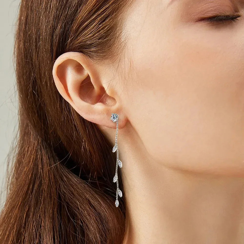 1.38 Carat Moissanite 925 Sterling Silver Leaf Earrings - VAleG