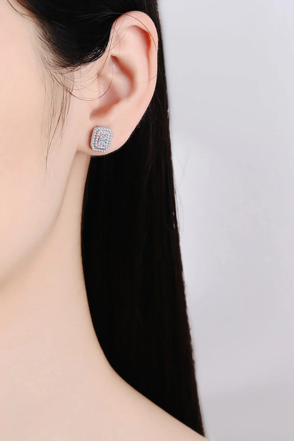 1 Carat Moissanite and Zircon Contrast Geometric Stud Earrings - VAleG