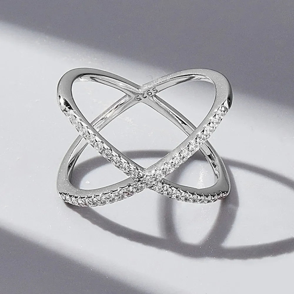 X Shape Inlaid Zircon 925 Sterling Silver Ring - VAleG