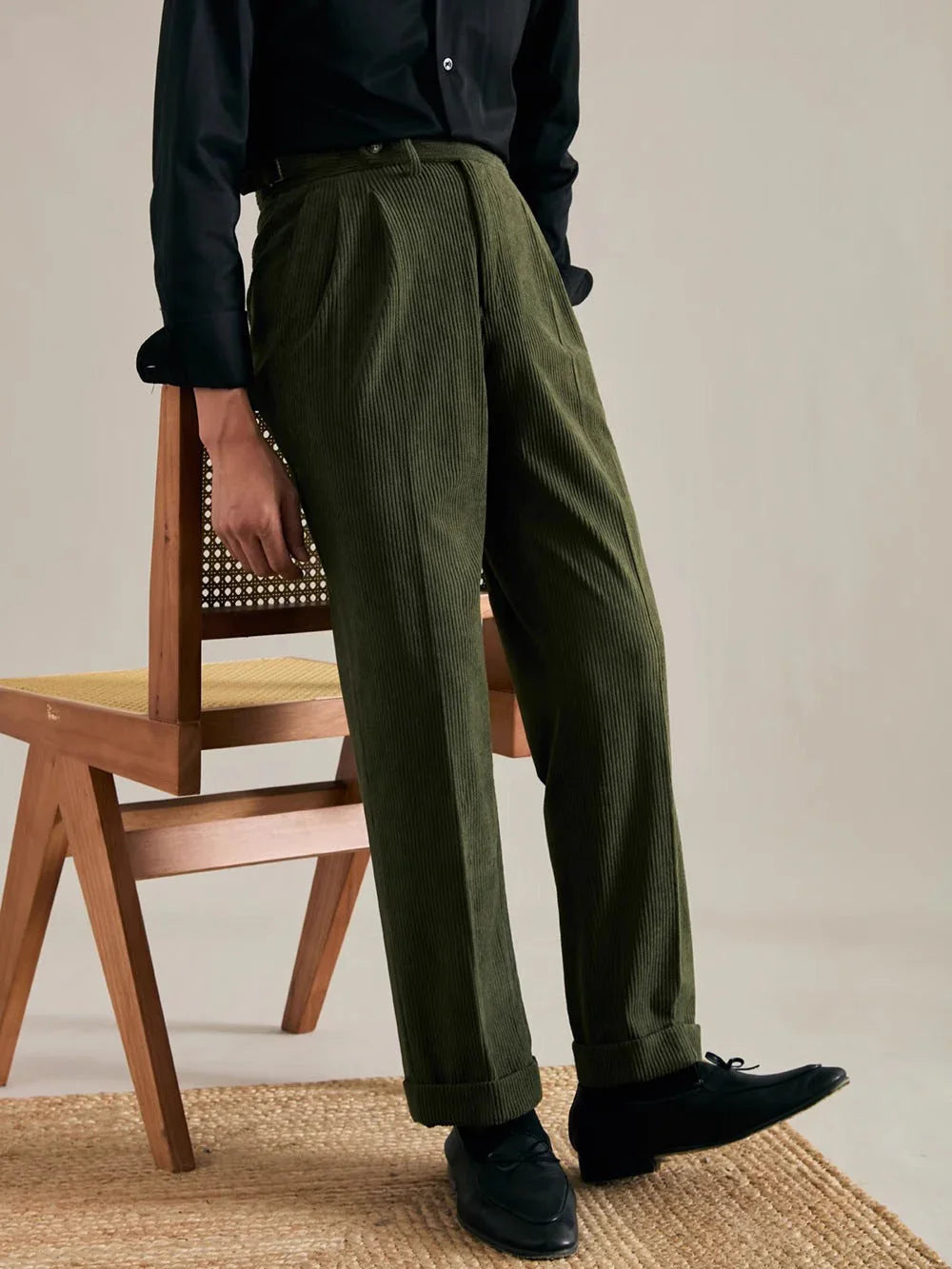 Autumn And Winter Corduroy Suit Pants Man Pair Pleated Design Loose Straight - VAleG