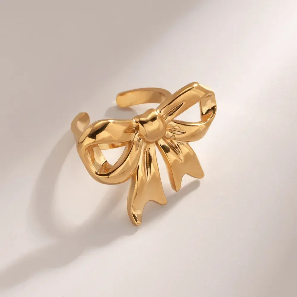 18K Gold-Plated Stainless Steel Bow Ring - VAleG