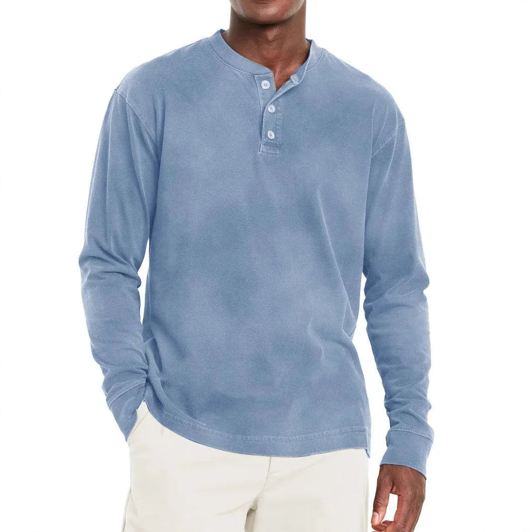 Digital Printing Two-color Henley Shirt 7-button Men's Casual Long Sleeve - VAleG
