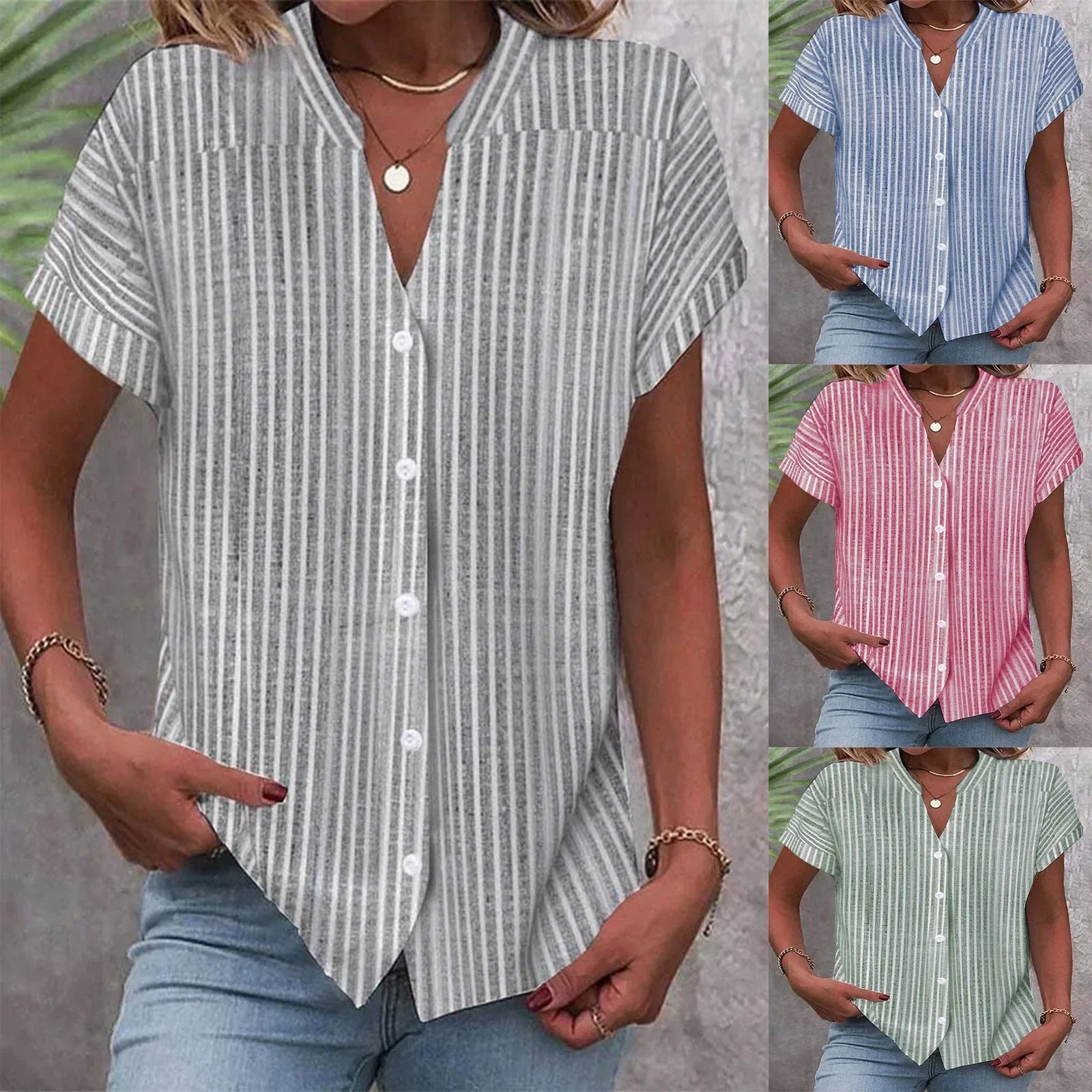 European And American New Short-sleeved Shirt Navy Style Striped Casual T-shirt - VAleG