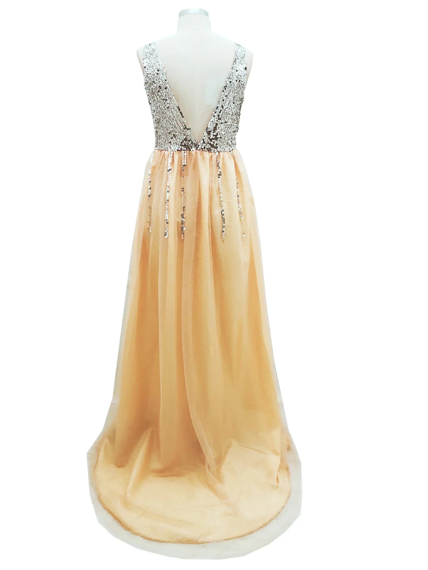 Hot Sale Front And Back V-neck Sequined Floor-length Dovetail Dress - VAleG