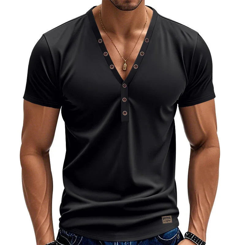 Men's Loose Thin Trendy V-neck Buttons Design - VAleG