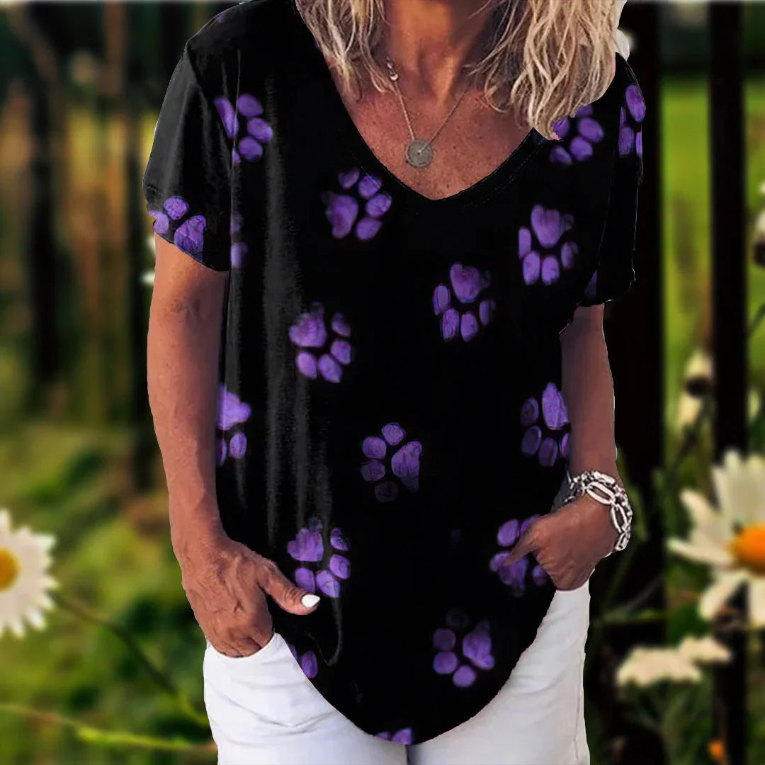 3D Printed Short Sleeve T-shirt Women's Casual Half V-neck T-shirt - VAleG
