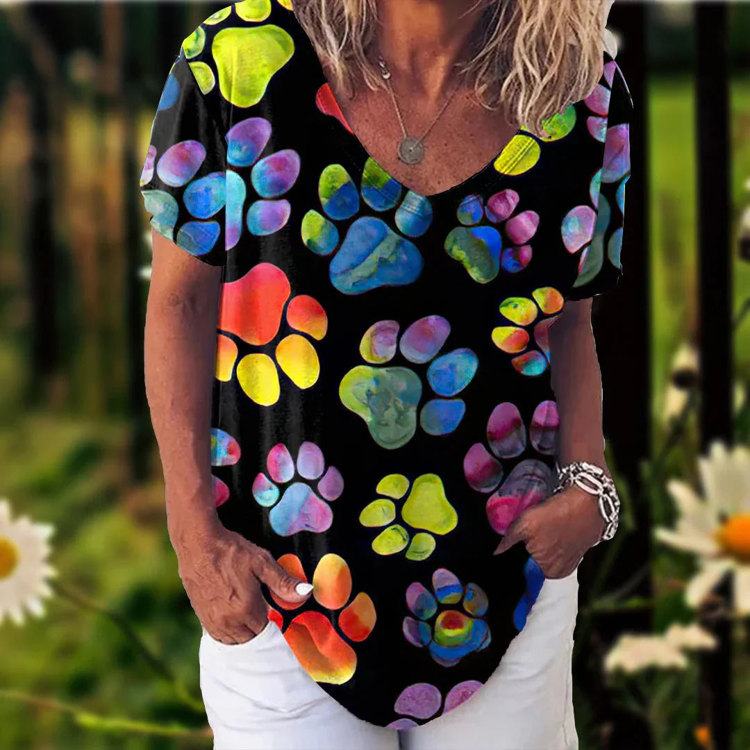 3D Printed Short Sleeve T-shirt Women's Casual Half V-neck T-shirt - VAleG