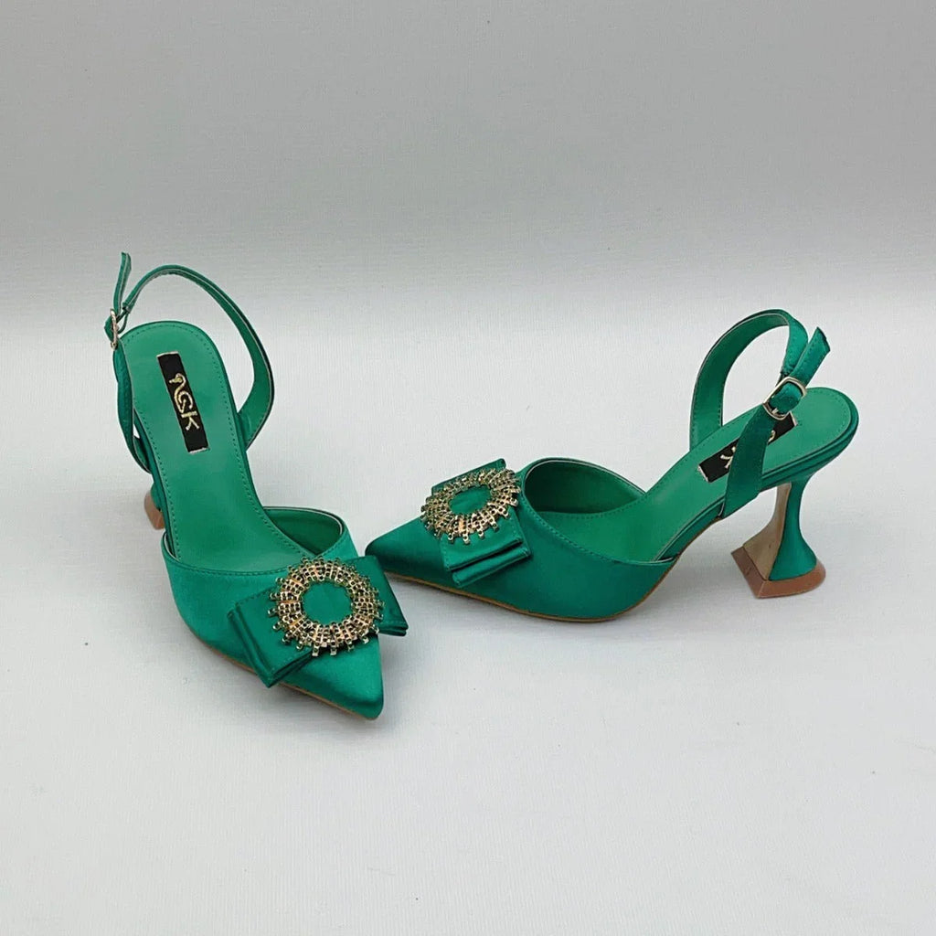 European And American Pointed Toe Rhinestone Closed Toe Strap High Heel Sandals - VAleG