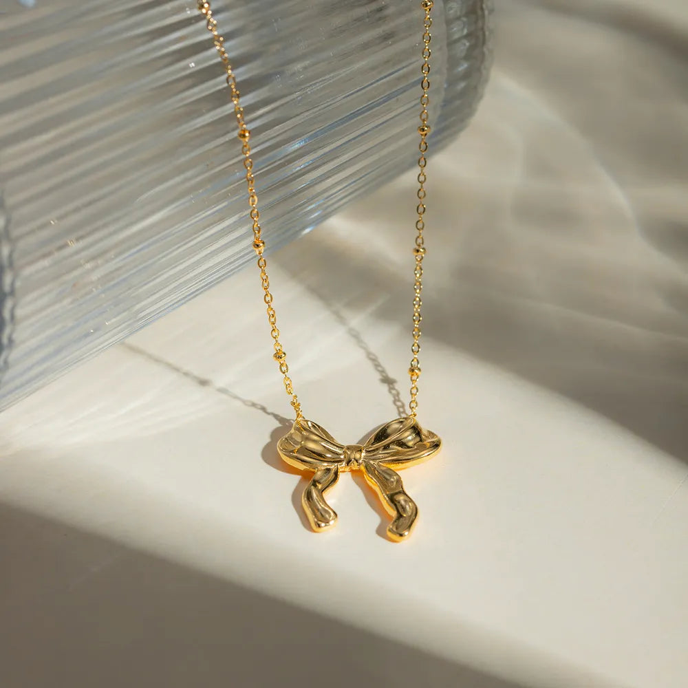 Stainless Steel Bow Pendant Necklace - VAleG