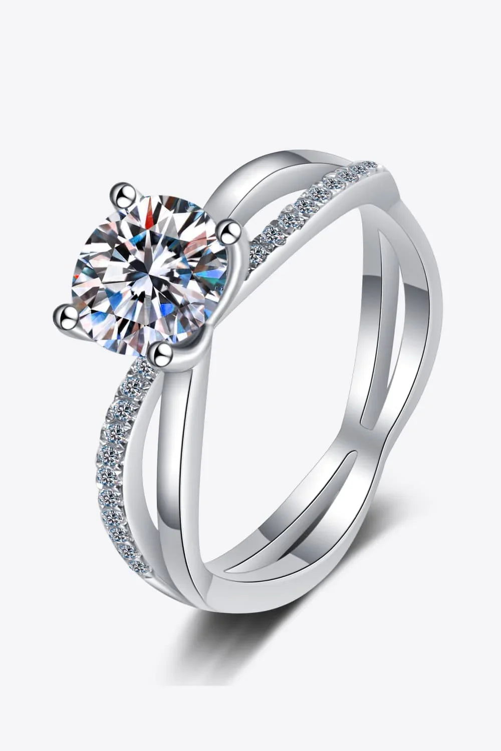 1 Carat Moissanite Crisscross Split Shank Ring - VAleG