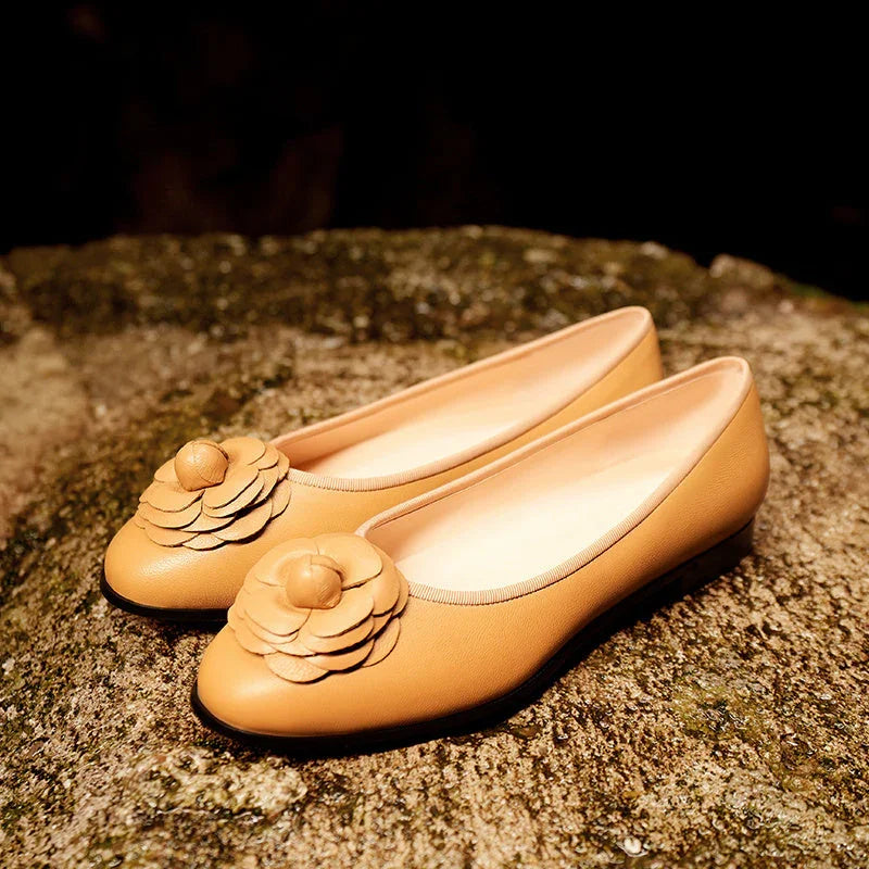 Flat Bottom Round Head Genuine Leather Pumps Female Comfortable Low Heel - VAleG
