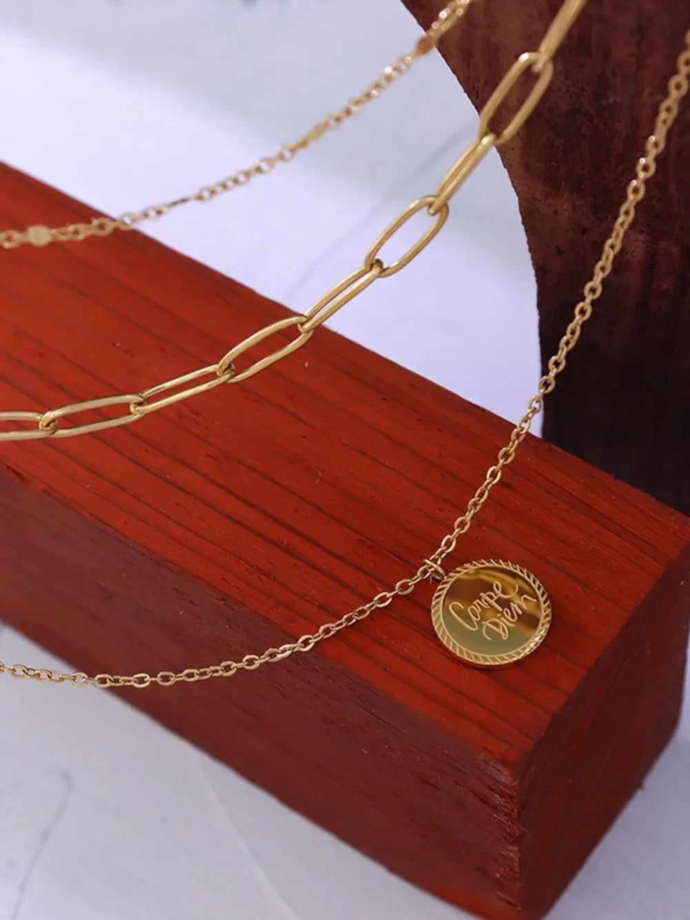 18K Gold-Plated Three-Layered Engraved Necklace - VAleG