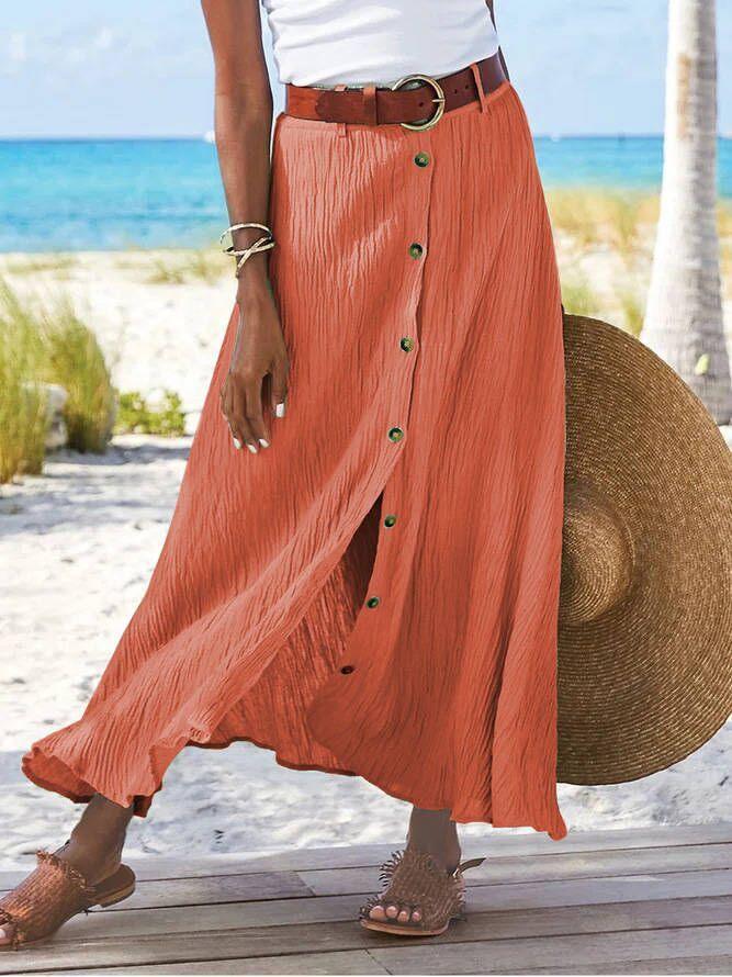 Women's Fashion Cotton Linen A-Line Hip Mid Waist Long Skirt - VAleG