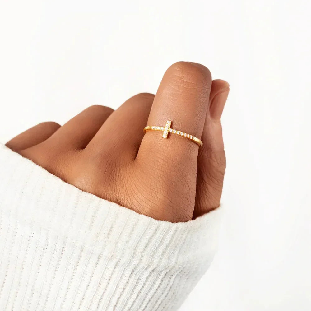 Cross Inlaid Zircon 925 Sterling Silver Ring - VAleG