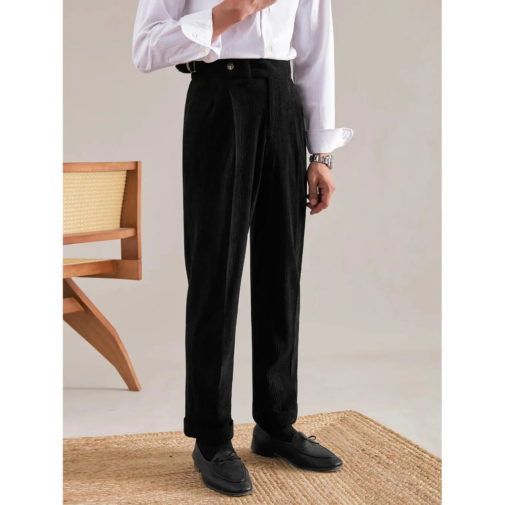 Autumn And Winter Corduroy Suit Pants Man Pair Pleated Design Loose Straight - VAleG