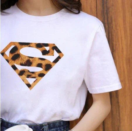 Leopard Print Love Lip Print Fashion Western Style Summer Ladies Print Short-sleeved T-shirt Top - VAleG