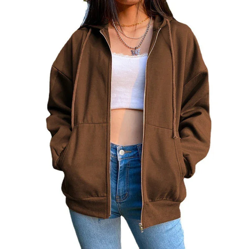Fashion Women's Loose Street Zip Top - VAleG