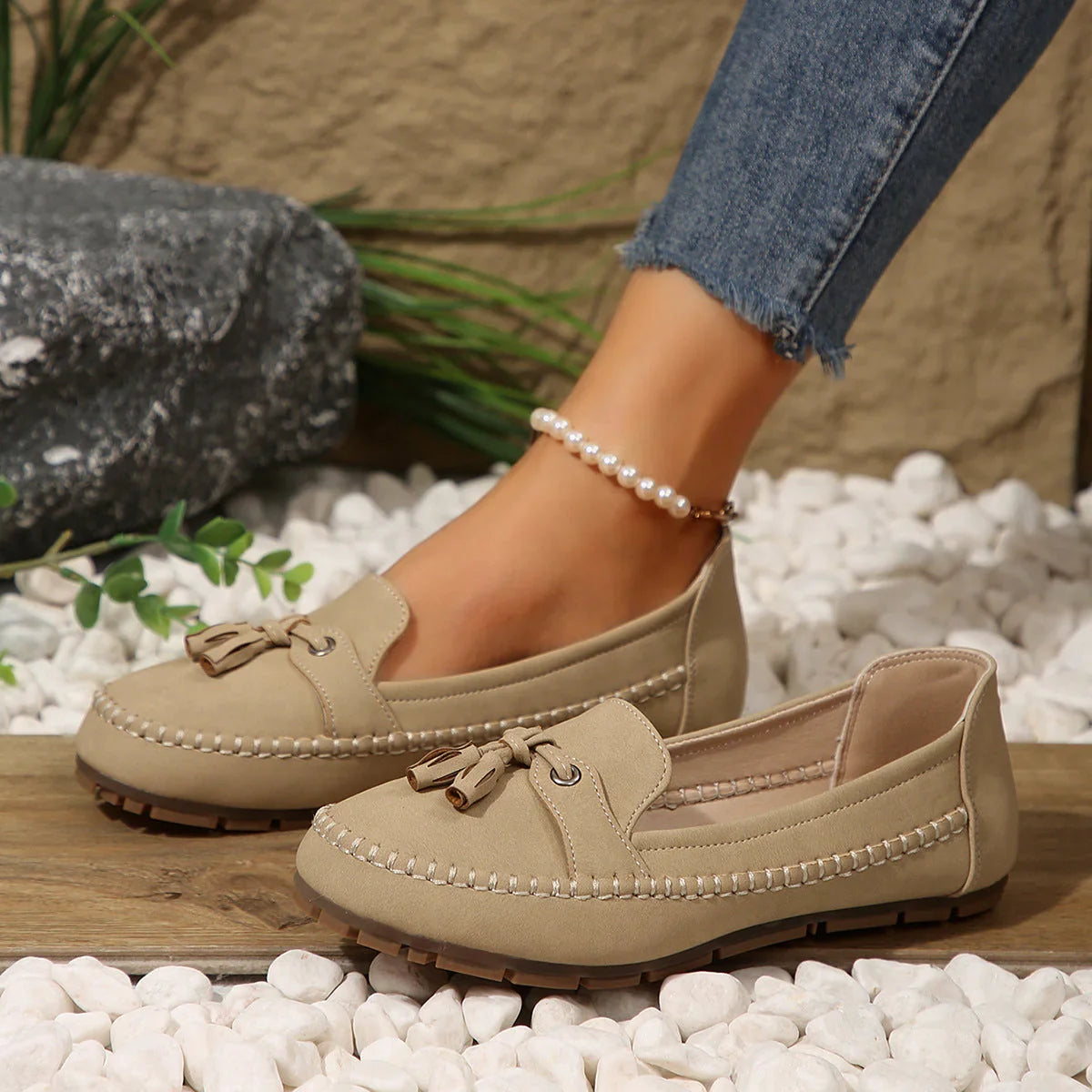 Women's Round Head Loafers Fashion Non-slip Soft Comfortable Flats Shoes - VAleG