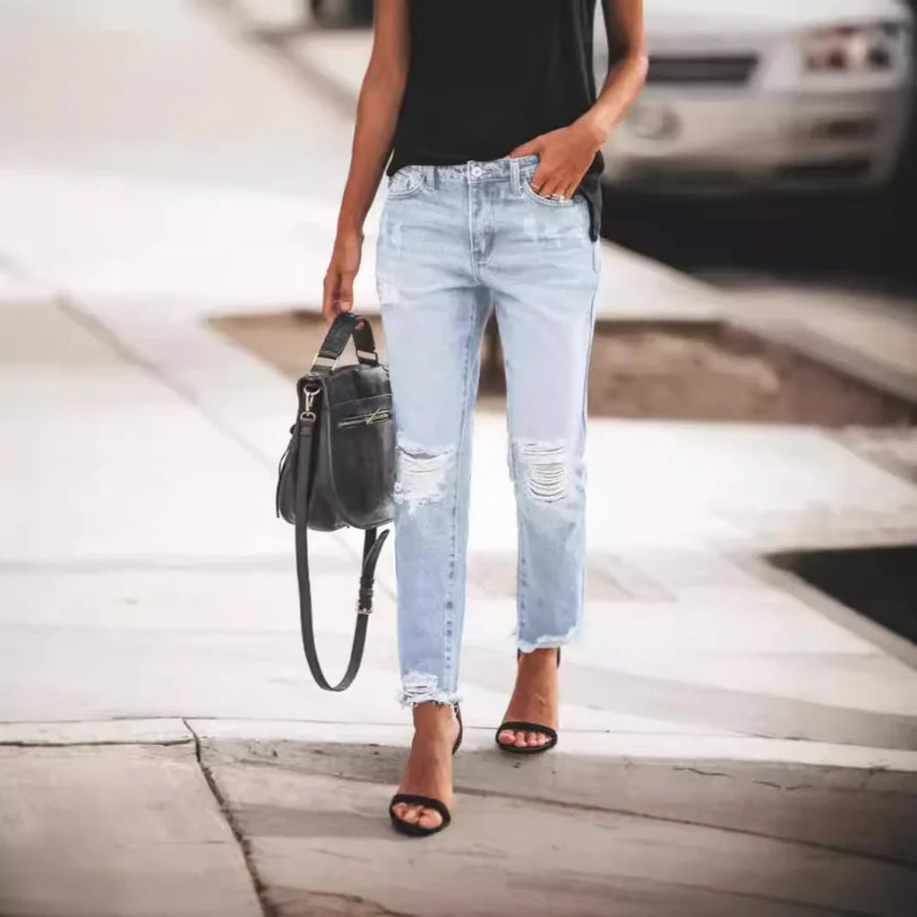Women's Ripped Non-elastic Retro Fashion Jeans - VAleG