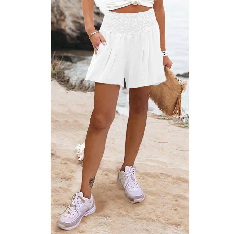 European And American Solid Color High Waisted Shorts Casual Pants - VAleG