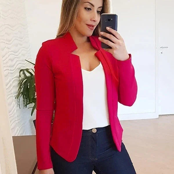 Small Suit Long Sleeve Solid Color Cardigan Coat Top - VAleG