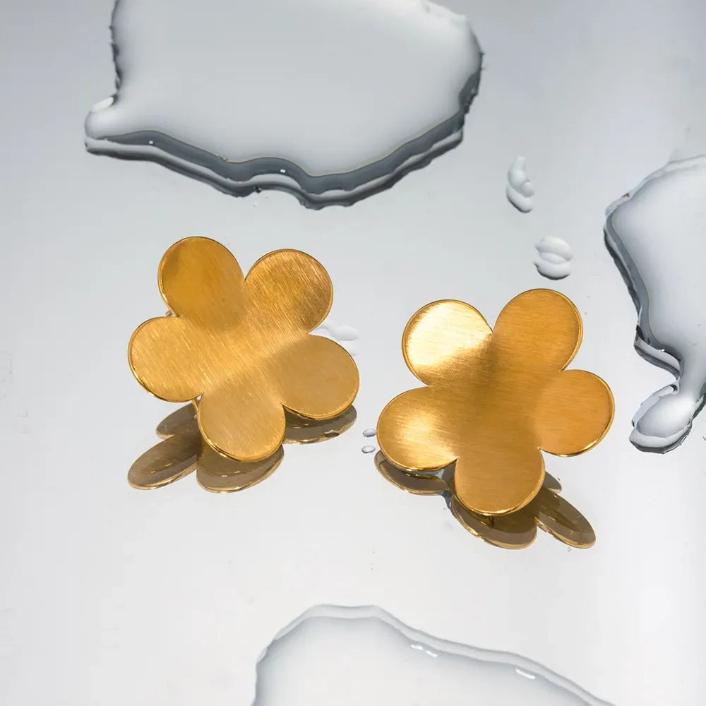 18K Gold-Plated Stainless Steel Flower Stud Earrings - VAleG