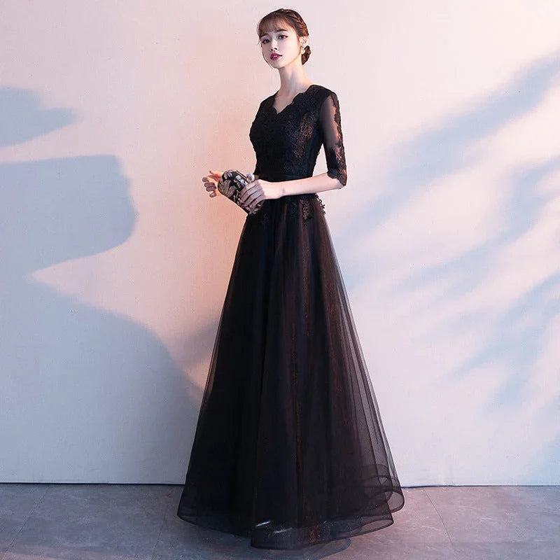 Banquet Elegant Long Black Ladies Annual Meeting Dress - VAleG