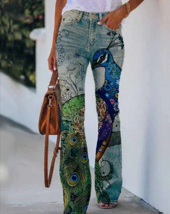 Printed Thin Jeans Large Size Women's Casual Pants - VAleG