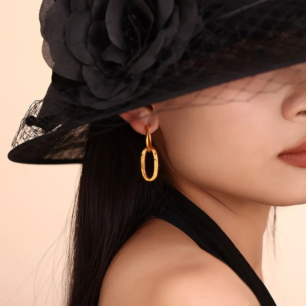 18K Gold-Plated Titanium Steel Annulus Earrings - VAleG
