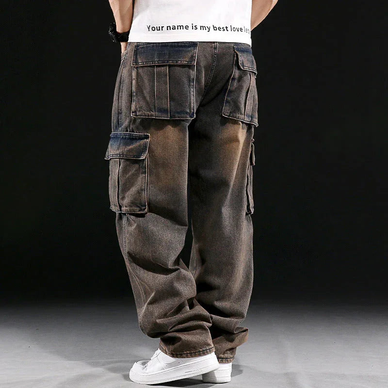 American Multi-pocket Workwear Jeans Men's Wide Leg Loose Plus Size - VAleG