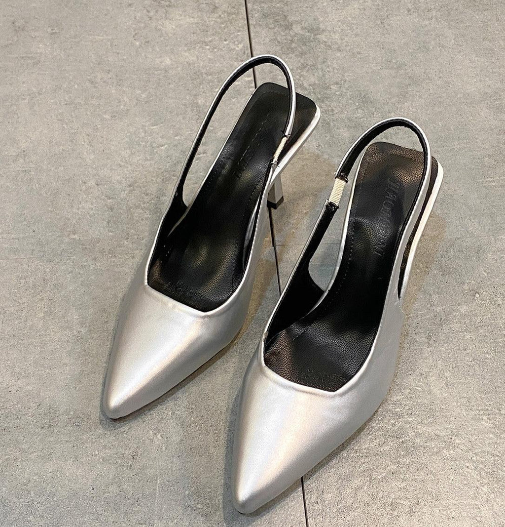 Women's Stiletto Pointed White Back Strap Shoes Slim-fit Strap High Heels - VAleG