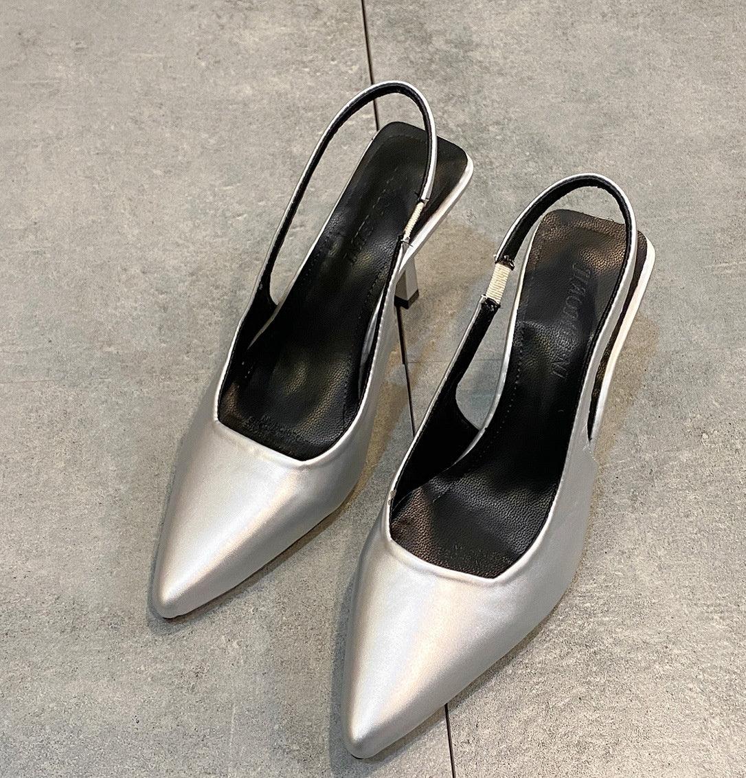 Women's Stiletto Pointed White Back Strap Shoes Slim-fit Strap High Heels - VAleG