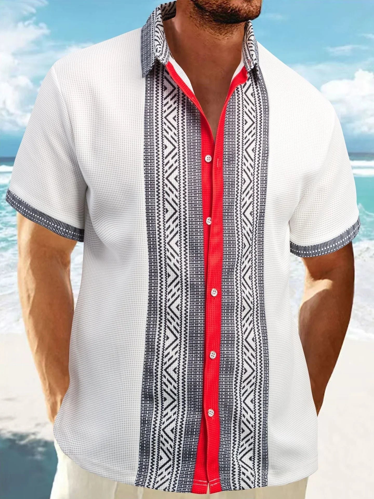 Printed Button Short Sleeve Men - VAleG