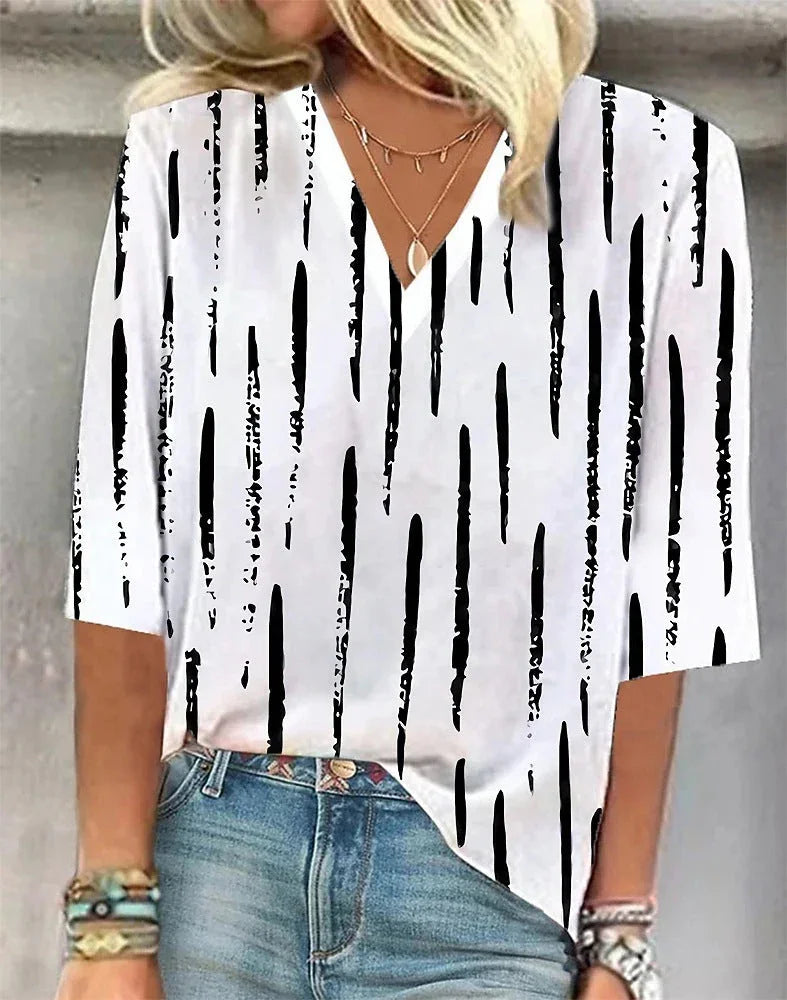 Cross-border Amazon Clothing 3D Printed V-neck Pullover Leisure Cropped POD Customization - VAleG