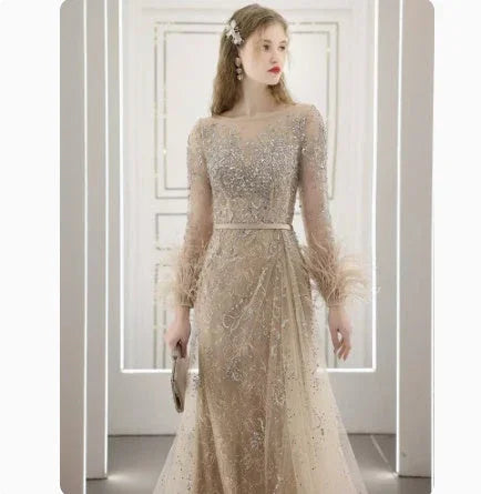 Heavy Industry Nailed Beaded Diamond-encrusted Evening Dress Hostess Long Style - VAleG