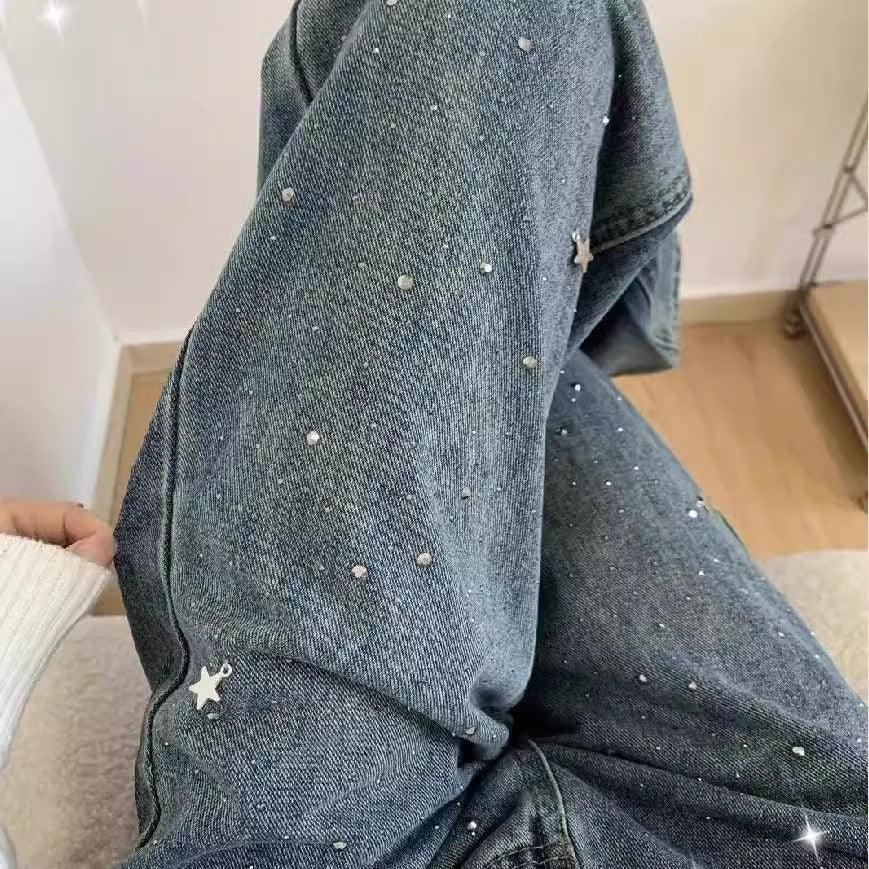Light Blue Narrow Wide Leg Jeans Straight Spring - VAleG