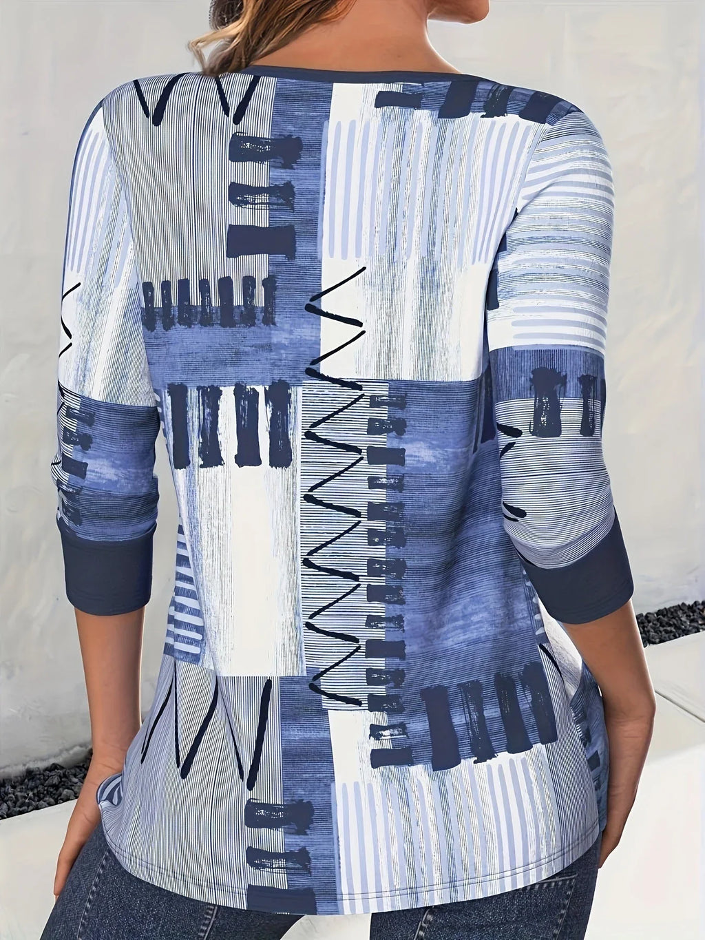 Digital Printed Pullover Button Long Sleeve T-shirt - VAleG