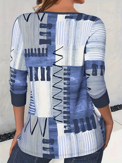 Digital Printed Pullover Button Long Sleeve T-shirt - VAleG