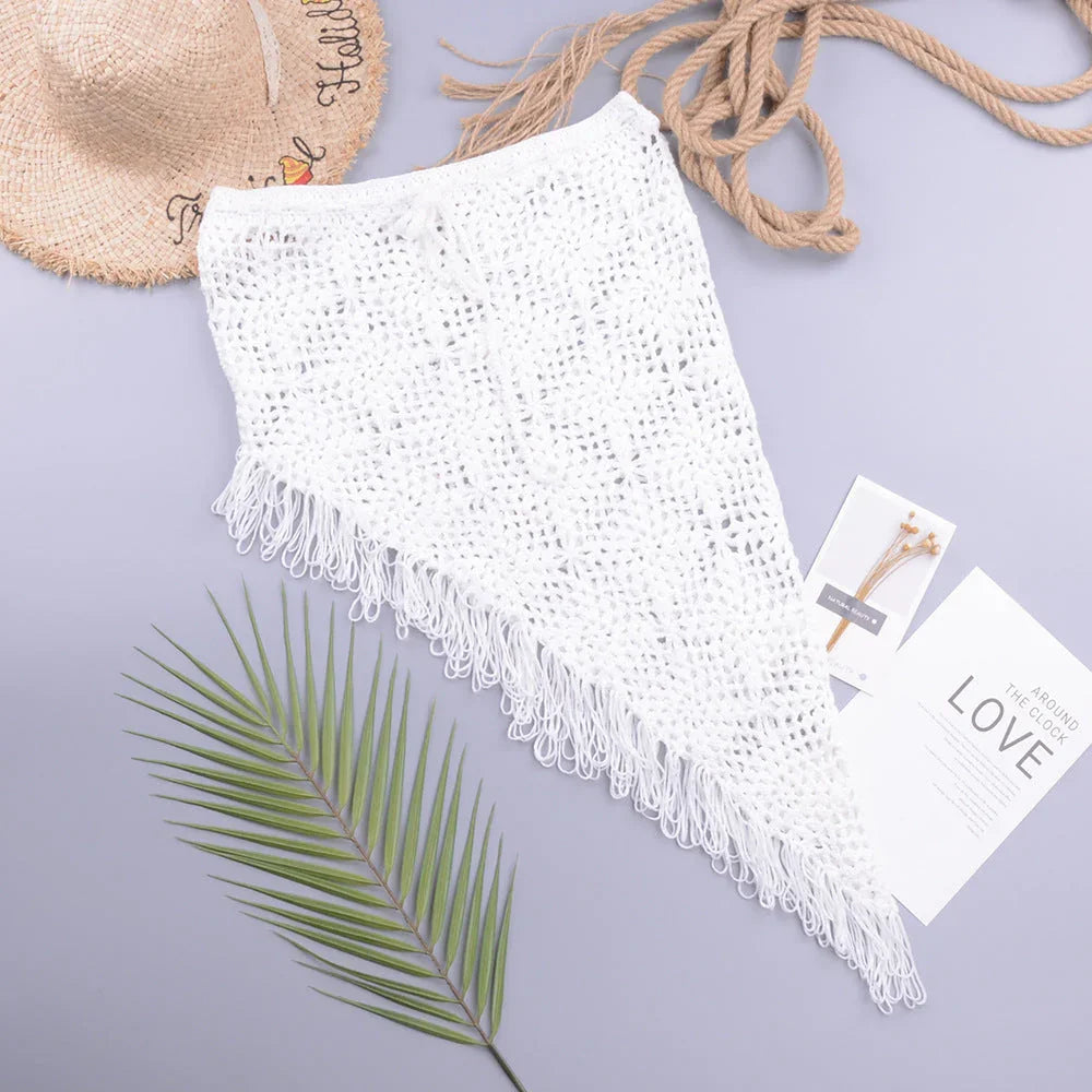 European And American Women's See Through Hollow Knitted Skirt With Slanted Fringe Beach - VAleG