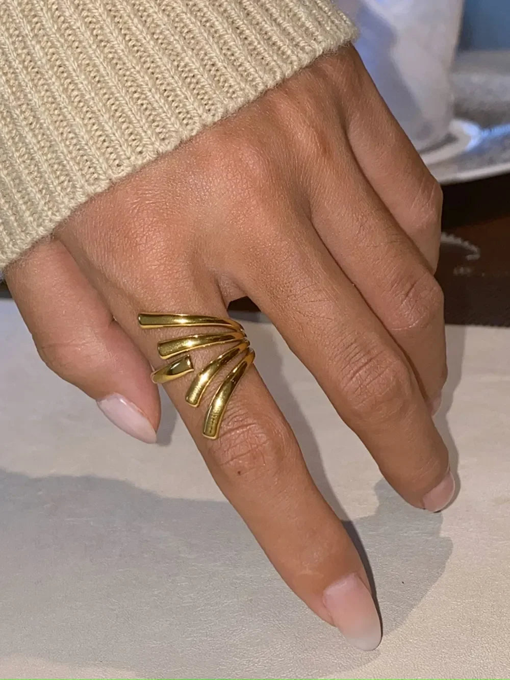 18K Gold-Plated Stainless Steel Irregular Open Ring - VAleG