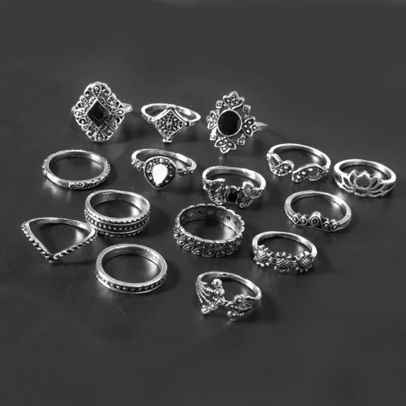15 Piece Alloy Vintage Ring Set - VAleG