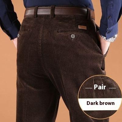 Thick Stripe Casual Pants Corduroy Double Pleated High Waist Loose - VAleG