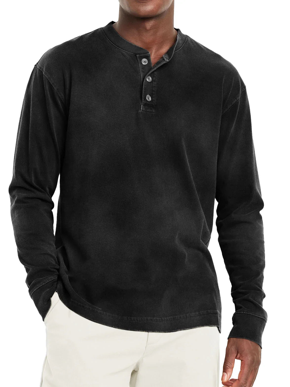 Digital Printing Two-color Henley Shirt 7-button Men's Casual Long Sleeve - VAleG