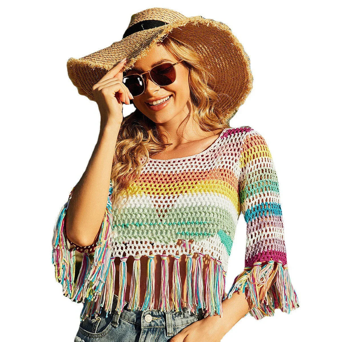 Ladies Paneled Cutout Bikini Beach Shirt - VAleG