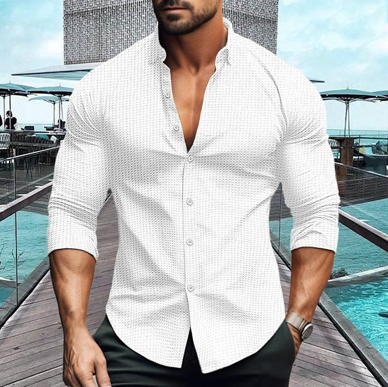 European And American Men's Solid Color Long-sleeved Shirt - VAleG